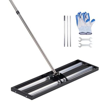 VEVOR Updated Lawn Leveling Rake with Roller, 48'' x 10" Stainless Steel Lawn Leveler with 83.9'' Adjustable Handle, Heavy Duty Yard Leveling Rake, Effort Saving Lawn Leveling Tool for Yard Golf Court - size: 48x10x84in (with Roller)