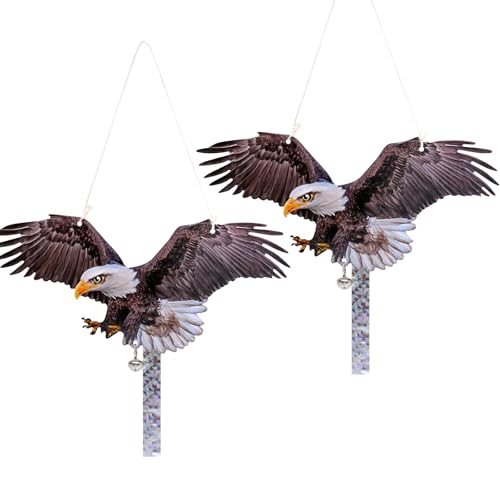 2Pack Plastic Owl Fake Owls, Reflective Owl Hanging Decoration, Barn Swallow Deterrent Dual-Side Printed Raster Fake Eagle for Garden Patio Windows - color: 2 Brown Hawk