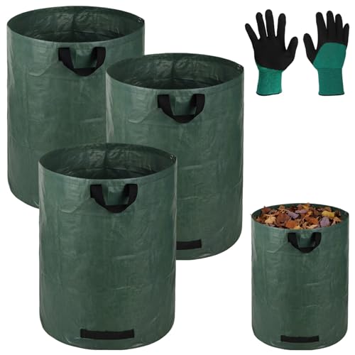 3-Pack 137 Gallon Extra Large Lawn Garden Bags, Reusable Yard Waste Bags with Gardening Gloves, Collapsible Heavy-Duty Leaf Bags with Handles, Waterproof Garden Bag for Leaves, Grass, Weeds
