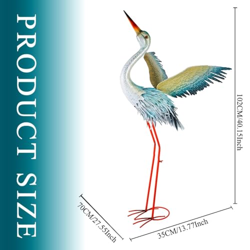 40" Metal Crane Garden Statue, Large Outdoor Heron Sculpture - color: 40 Inch Blue