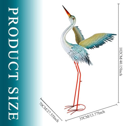 40" Metal Crane Garden Statue, Large Outdoor Heron Sculpture - color: 40 Inch Blue