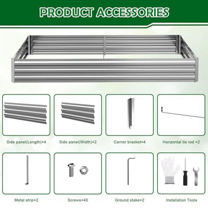 8x4x1FT Galvanized Raised Garden Bed, Metal Planter, Silver,1 Pack - size: 8x4x1FT