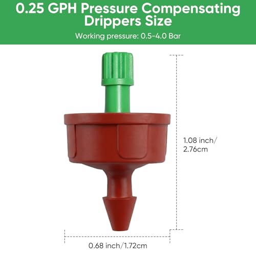 0.25 GPH Pressure Compensating Drippers for 1/4" Tubing, 30pcs - size: 30pcs 0.25 GPH