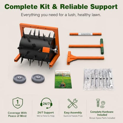 Heavy-Duty Push Lawn Aerator Roller with Steel Spikes for Compacted Soil - color: White