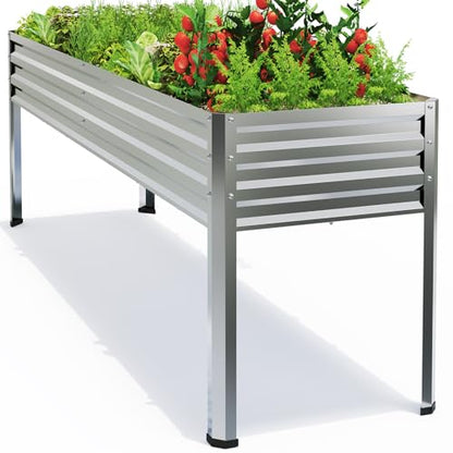 72x24x32in Galvanized Raised Garden Bed Planter with Legs
