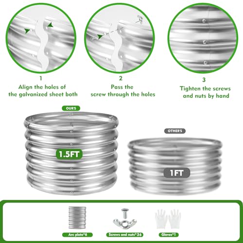 YSEJOMP 17" Tall 24" Diameter Round Raised Garden Bed Kits Outdoor Silver - color: Silver, size: 24 Dia X 16.5 inches