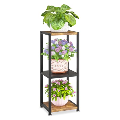 KMOTASUO 3 Tier Metal Plant Stand Tall for Indoor Outdoor Corner - color: Vintage Brown, size: 3 Tier