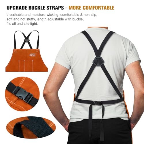 ARCCAPTAIN Leather Welding Apron, 24" x 36" FR Cowhide Blacksmith Aprons - color: Brown