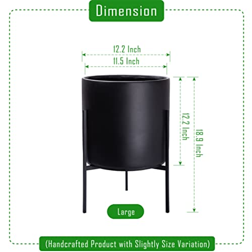 D'vine Dev Cylinder Planter Pot with Metal Stand, Black, 12 in, 96-T-B-3 - color: Black, size: Large 12 Inch