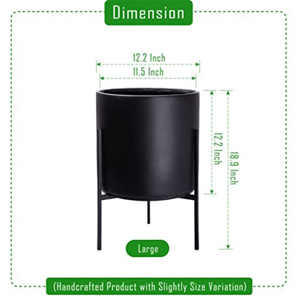 D'vine Dev Cylinder Planter Pot with Metal Stand, Black, 12 in, 96-T-B-3 - color: Black, size: Large 12 Inch