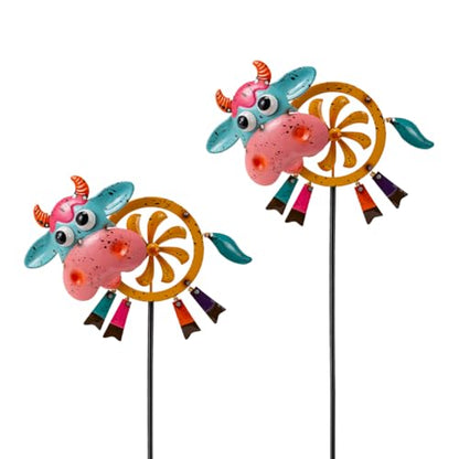 Oak & Lore 2 Pack Metal Cow Wind Spinners Outdoor Yard Decoration