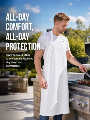 Molaxhome TPU Waterproof Apron Oil-resistant Chef Apron for Unisex Kitchen - color: White