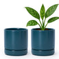 D'vine Dev 2-Pack Ceramic Pots with Saucers, Teal, 4.7 in, 94-V-B-9 - color: Teal, size: 4.7 Inch