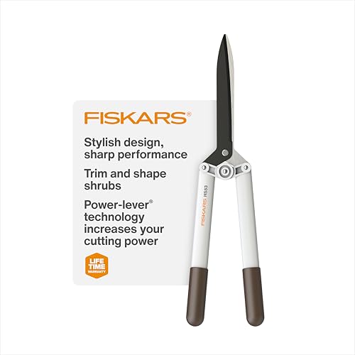 Fiskars 21" PowerLever Hedge Shears, Lightweight Garden Trimmer, White - style: Hedge Shears