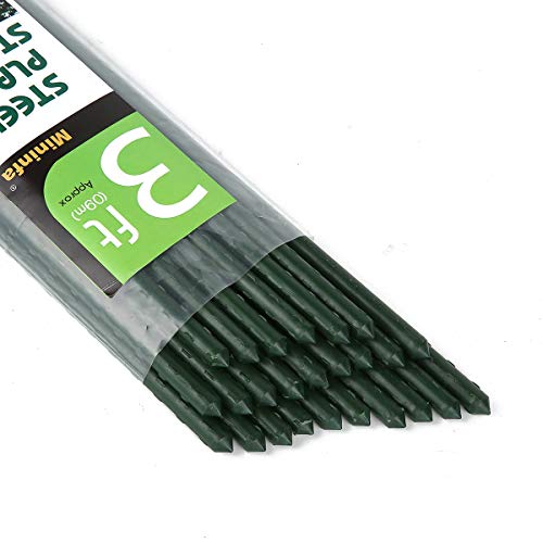 Mininfa Steel Plant Stakes 3 Feet, Plastic Coated Metal Garden Stakes Supports Climbing for Tomatoes, Trees, Beans, 25 Pack - size: 3 Feet 25 Pack