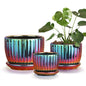 Ceramic Planters,Plant Pots with Drainage Holes & Saucers Set of 3(Purple) - color: Purple