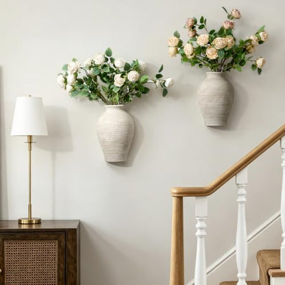 Vanselia 2 Pack Ceramic Wall Vase Home Decor Hanging Planter (11.8" Retro) - color: 2 Pack Retro-11.8"