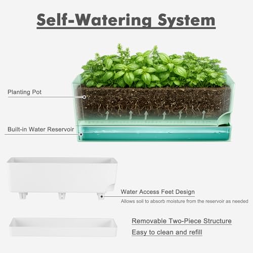 Party Zealot Window Boxes Planters, 5 Pack Self Watering Pots for Indoor Plants 17 Inch Rectangular Planter Rectangle Flower Pots Long Plant Pot Large Window Sill Herb Planter Box, White - color: White
