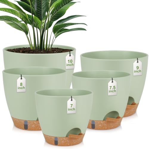 QRRICA 10/9/8/7.5/7 Inch Self Watering Pots for Indoor & Outdoor Plants - color: Green, size: 10/9/8/7.5/7 Inch