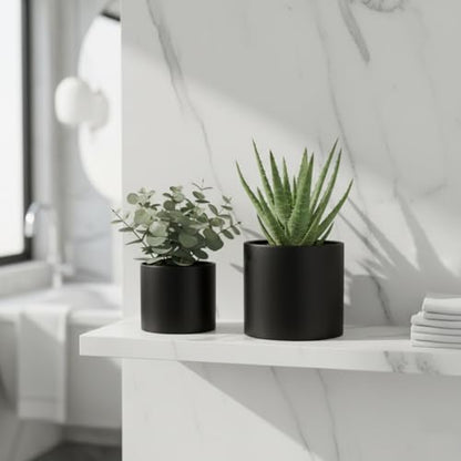 Nihow Ceramic Plant Pots with Drainage for Indoor Plants, 5 & 7 Inch,Black - color: Black