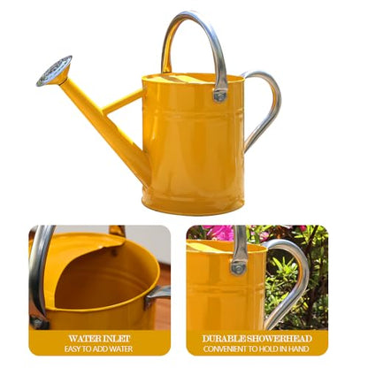 Metal Watering Can, 1 Gallon for Outdoor Garden Plants,Yellow - color: Yellow