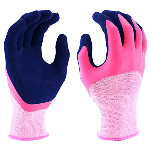 Miracle Gro Women's Double Dipped Sandy Foam Latex Gardening Work Gloves, Water Resistant, Excellent Grip Pink/Purple, Medium - size: Medium (Pack of 2)