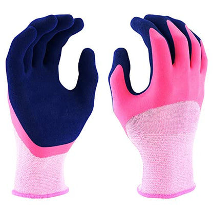 Miracle Gro Women's Double Dipped Sandy Foam Latex Gardening Work Gloves, Water Resistant, Excellent Grip Pink/Purple, Medium - size: Medium (Pack of 2)
