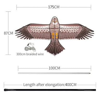eyijklzo Bird Scarer Hawk Flying Kite with 13ft Telescopic Pole-Maroon - style: Maroon-with 4m pole