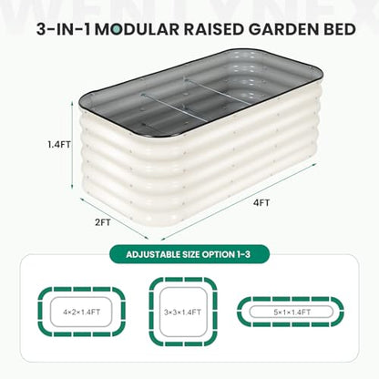 4×2×1.4FT Modular Raised Garden Bed, 3 In1 Galvanized Raised Planter