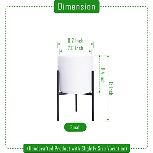 D'vine Dev Cylinder Planter Pot with Metal Stand, White, 8 in, 96-T-A-1 - color: White, size: Small 8 Inch
