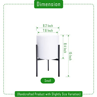 D'vine Dev Cylinder Planter Pot with Metal Stand, White, 8 in, 96-T-A-1 - color: White, size: Small 8 Inch