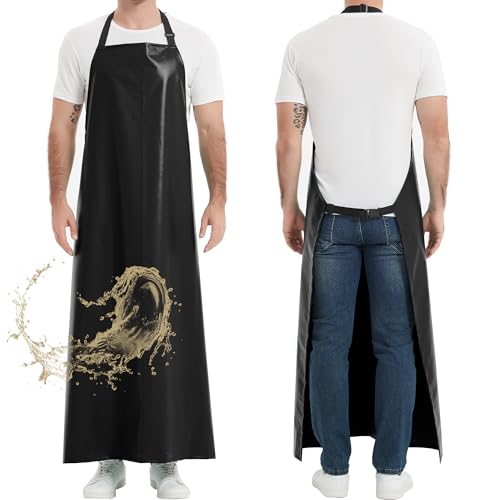 Heavy Duty Thicker Rubber Aprons Extra Long Oil & Chemical Resistant Unisex - color: Black