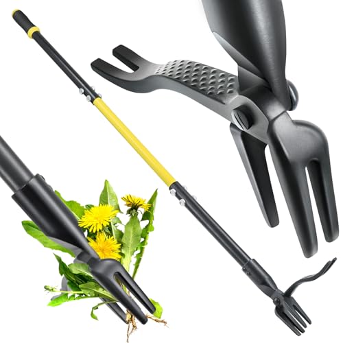 Jardineer Weed Puller Tool Stand Up Heavy Duty, 45" Weed Remover Tool with Long Handle and 4-Claw Steel Head, Manual Weeding Tool for Garden Lawn Yard, Easily Remove Weeds Without Bending