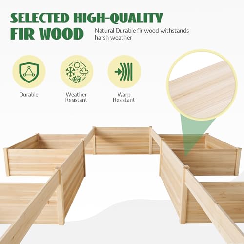 SPECRAFT H-Shaped Raised Garden Bed, 12x12x2 Ft Wooden Planter Box - size: 12 x 12 x 2 FT