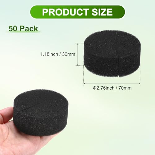 M METERXITY 50-Pack Hydroponics Sponges, 2.76 Inch Growing Media Cylindrical Sponges for Planting Gardening Tool/Grow Seedlings/Home Vegetable Flower, Soilless Cultivation Seedling [Black] - color: Black, size: 2.76 Inch
