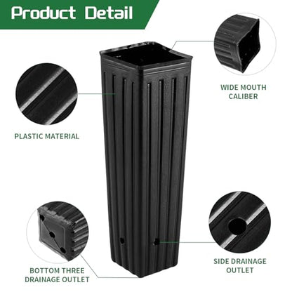 50 Pcs 9.8" Tall Tree Pots Plastic Deep Nursery Treepots - color: 50pc 9.8" Square