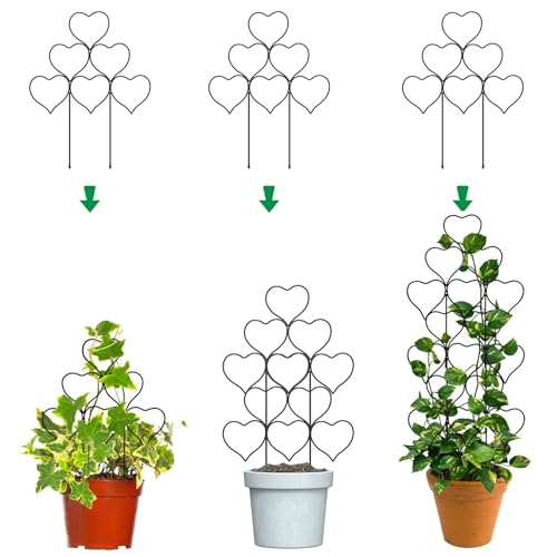 Plant Trellis for Climbing Plants Indoor Outdoor, Trlzey 3 Pack Stackable Metal Trellis - Small Garden Trellis for Potted Plants, Vine Support for Ivy, Flowers, DIY Home Deco - size: 3Pack Love Shape