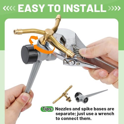 Acostop 2 Pack Aluminum Alloy Lawn Sprinkler with 3 Arms Brass Nozzle