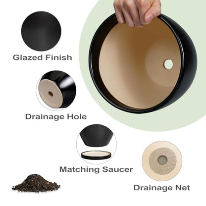 Ceramic Pots for Plants, 10+8+6 Inch Modern Flower Pot, Black - color: Matte Black
