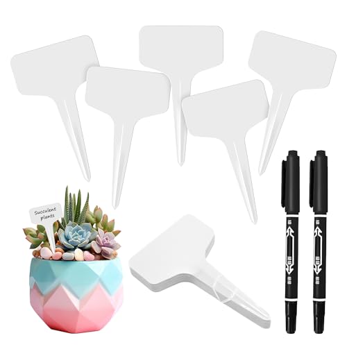 200Pcs Plant Labels Waterproof Plastic Garden Labels T-Type Flower Name Tags Seedling Marker Nursery Plant Tags with Permanent Marking Pen for Flowers Agriculture Horticulture (White)