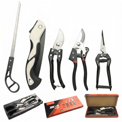 Garden Tool Set 5PC, SK5 Steel Shears + 2 Folding Saws