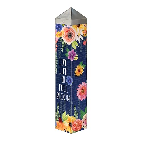 Studio M Garden Art Pole Stake – Modern Botanical 20 Inch Outdoor Decorative Yard Accent, PVC with Vinyl Wrap, Live Life in Full Bloom Floral Garden Décor