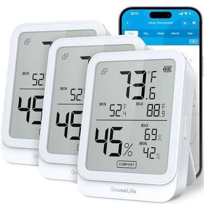 GoveeLife Bluetooth Hygrometer Thermometer H5104, LCD Digital White 3-Pack - color: White, size: 3Pack
