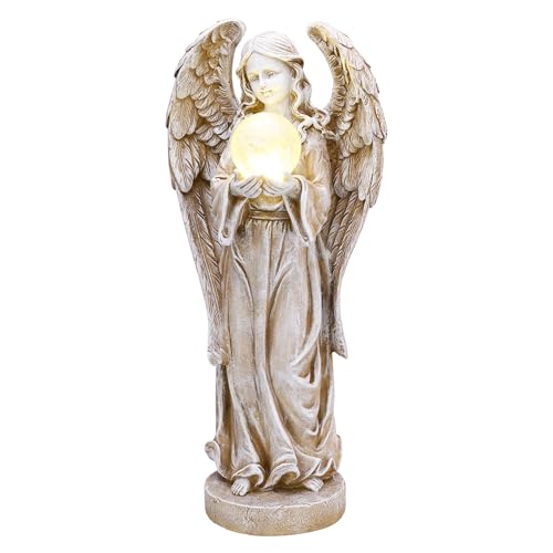 TERESA'S COLLECTIONS Angel Garden Solar Resin Fairy Glass Ball Statue 7.1" - size: Medium