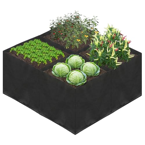 32 Gallon Fabric Raised Garden Bed, 2x1x1ft Large Garden Grow Bag Outdoor 4 Grids Planter Box Felt Planting Container for Growing Tomatoes Potatoes Plants Flowers, Black(1, Small) - size: Small