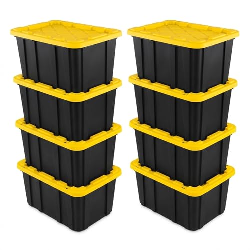 Sterilite Industrial Storage Tote with Lids for Garage, 27 Gallon, 8-Pack - size: 27 Gallon - Black/Yellow