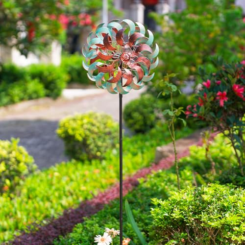 DREAMSOUL 360° Wind Spinners Outdoor, Metal Wind Spinner 64 Inch Windmill for Yard Garden Outdoor Decor - size: 13inch(Turquoise)