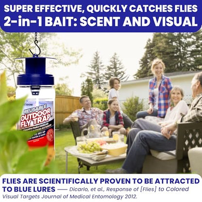 Fly Trap Outdoor Fly Traps for Patio with 2 Non-Toxic Dissolvable Bait Refills. Reusable Hanging Bug Catcher Killer for All Filth Flies for Outside Bug Control Yard Ranch. Hanging Chains Included. - style: 1pack