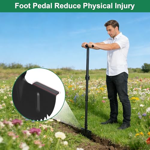 LLARGUEST Edger Lawn Tool, 49 Inch Long Handle Garden Edge with Saw Tooth Blade for Landscaping, Garden,Yard, Camping Heavy Duty Half Moon Edge with T-Grip,Garden Edging Tool