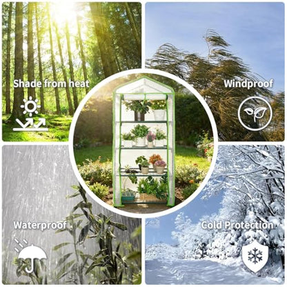 4-Tier Mini Greenhouse Shelves with White PE Cover - color: White PE